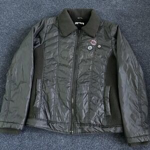 Y2K Volcom Jacket Womens Large Gray Quilted Sherpa Lined Full Zip Collared Skate